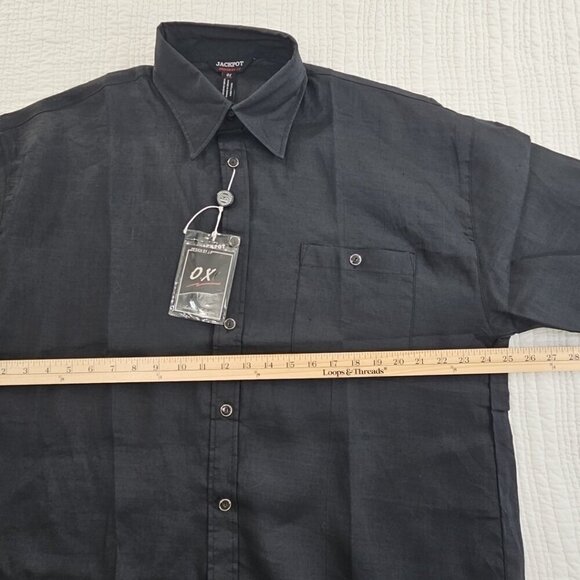 Jackpot Linen Shirt Men's Size Large Ink Black Short Sleeve Button Up NWT Resort - Picture 10 of 14